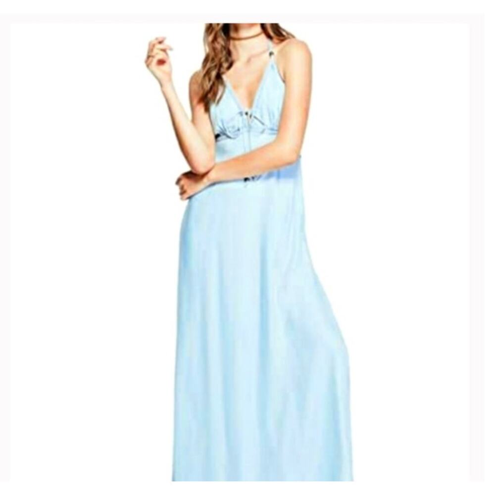 Guess Blue Denim Maxi Dress Size XS Spaghetti Strap Summer Boho Festival